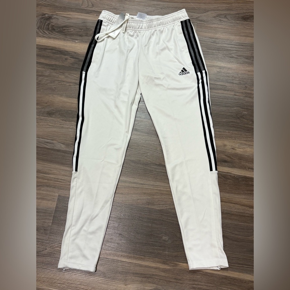 Adidas Men’s White Track Pants with Black Stripes